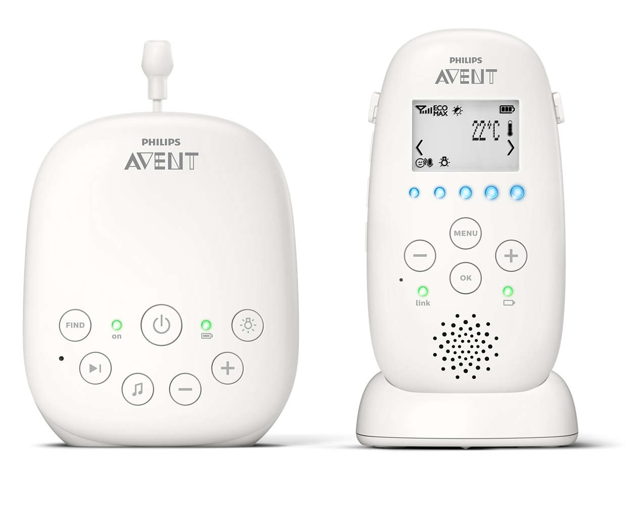 PHILIPS Babyphone SCD723/26 Avent mit Nachtruhe Modus und mit bis zu 330m Reichweite