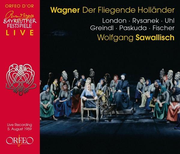 Opern-CD-Cover. Ein roter Hintergrund links, mit Text und einem Foto einer Bühnenaufführung.