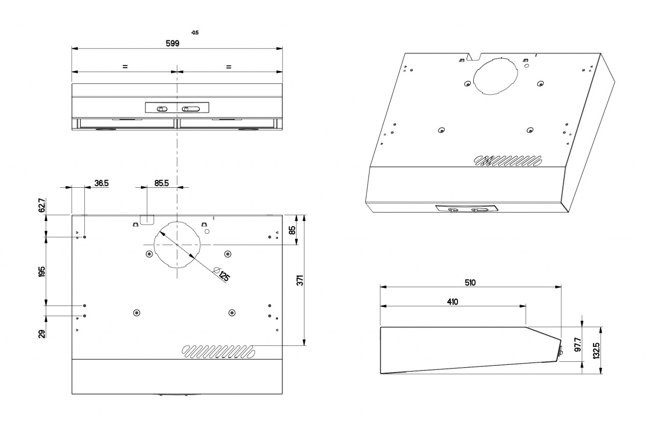 Dunstabzugshaube mm tief) BEKO breit, mm XH, (599 510 HNS 61210