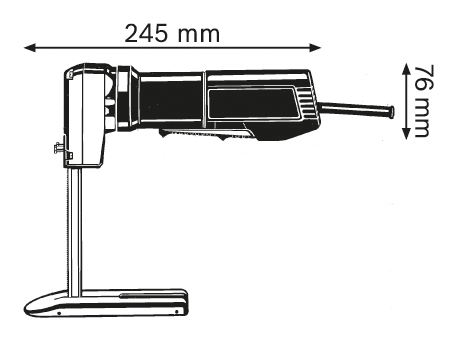 Egy eszköz diagramja mérésekkel: 245 mm hosszúság, 76 mm magasság.