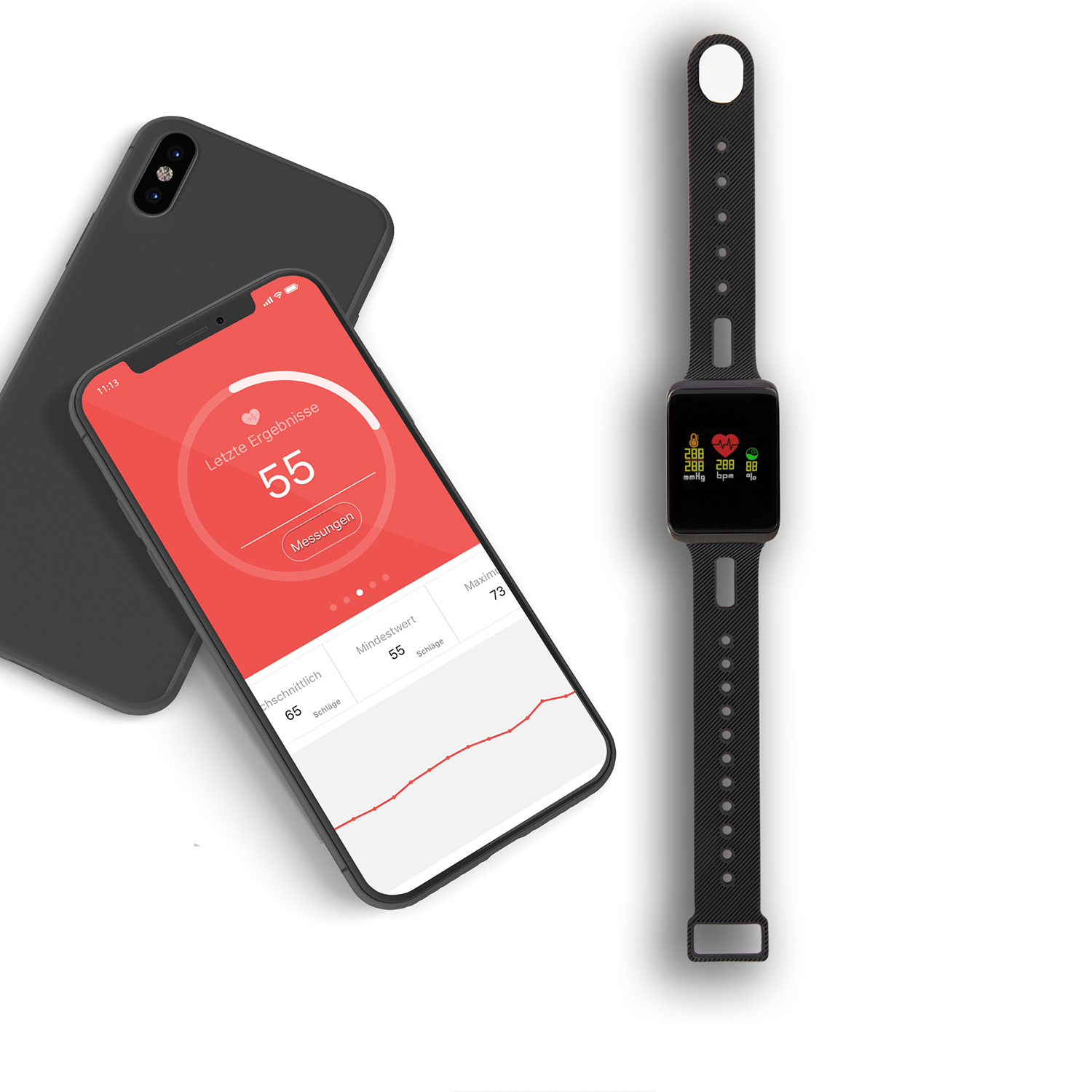 XLYNE X-WATCH XW FIT - DARK FIRE Fitness Tracker Metall Silikon, 20 mm, Gehäuse: schwarz, Armband: schwarz-rot