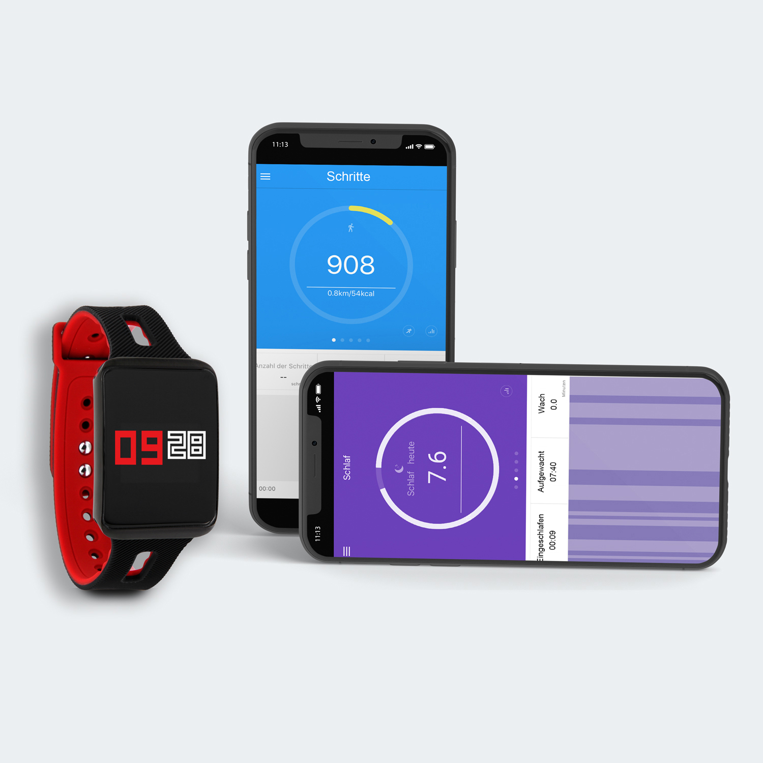 XLYNE X-WATCH XW FIT - DARK FIRE Fitness Tracker Metall Silikon, 20 mm, Gehäuse: schwarz, Armband: schwarz-rot