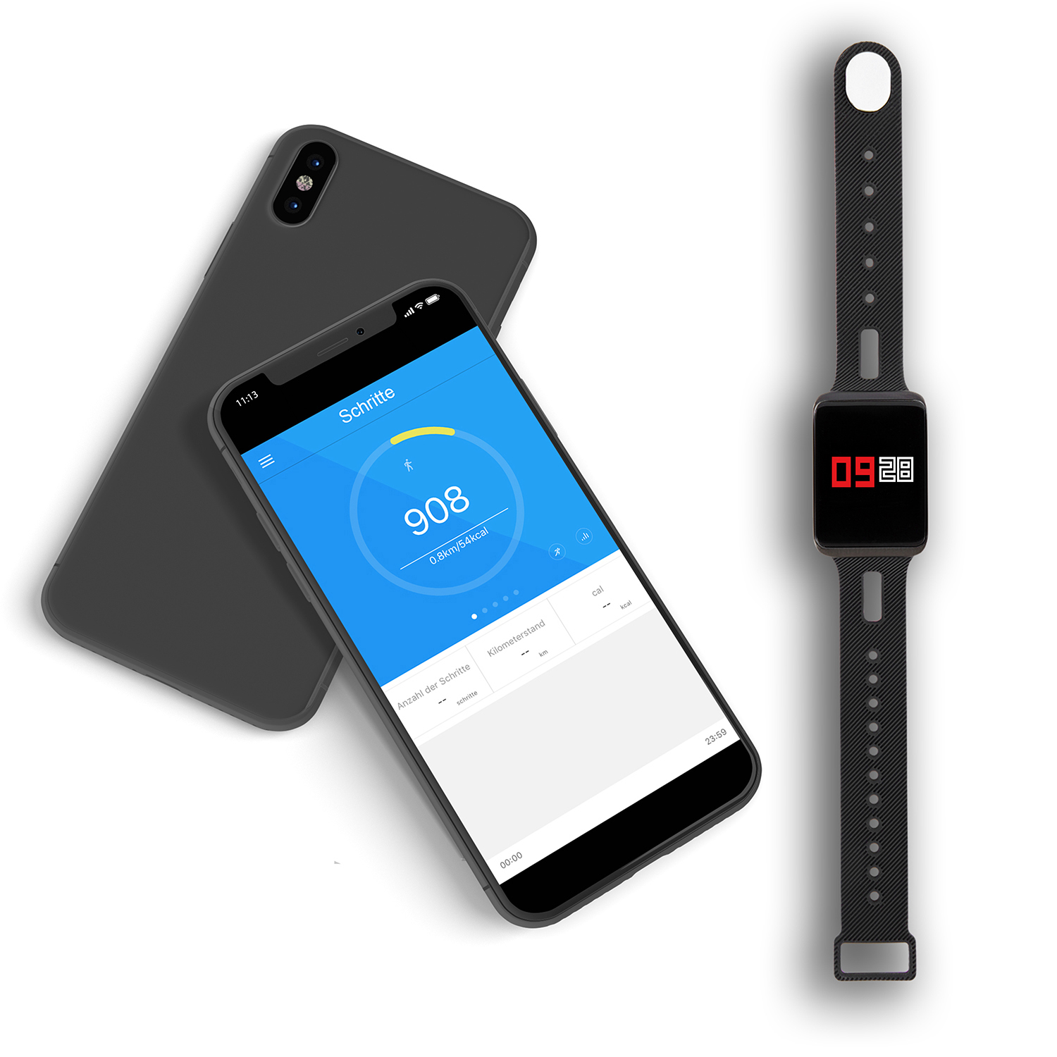 XLYNE X-WATCH XW FIT - DARK FIRE Fitness Tracker Metall Silikon, 20 mm, Gehäuse: schwarz, Armband: schwarz-rot
