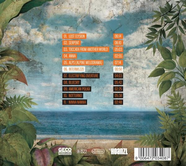 Albumcover mit Titelliste, Ozean-Hintergrund und tropischem Blattwerk.
