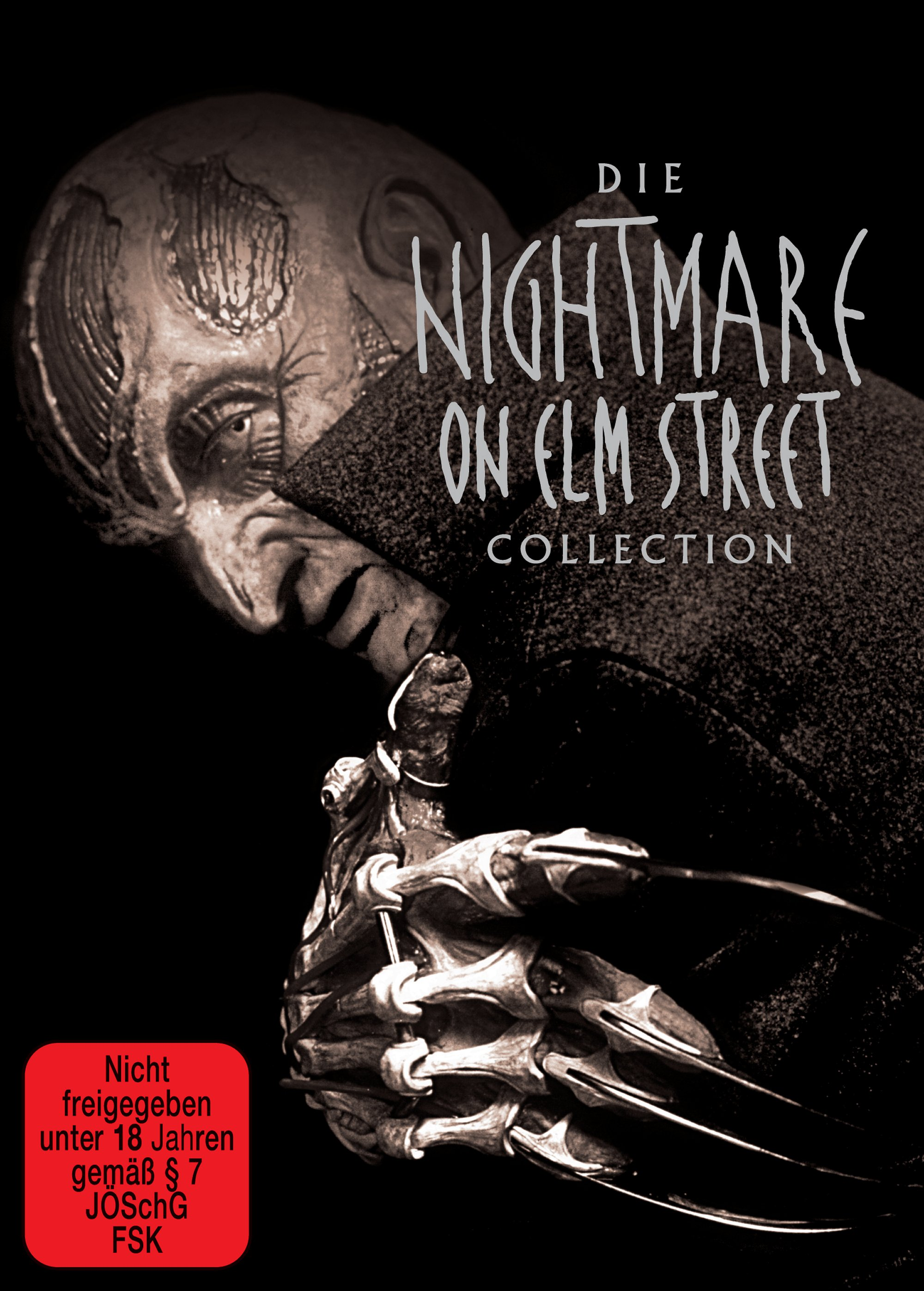 Filmposter für 'Nightmare on Elm Street Collection' mit Freddy Kruegers Gesicht und Handschuh.