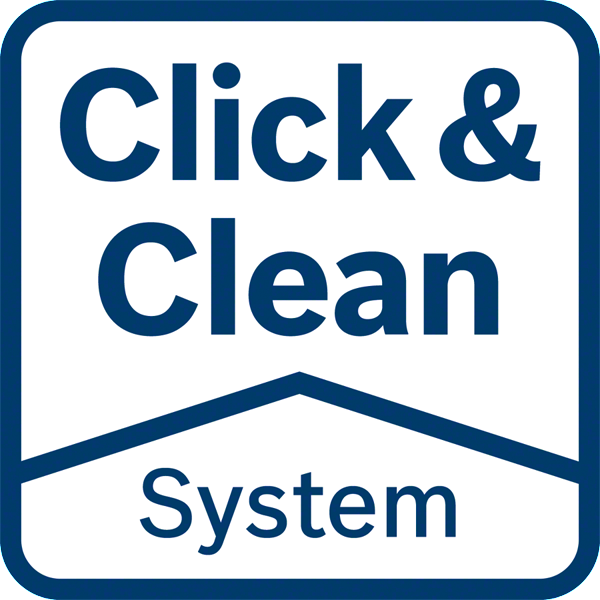 Ikon a Click & Clean System felirattal egy kék négyzetben.