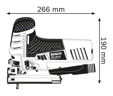 Szúrófűrész méretekkel (266 mm x 190 mm) nyilakkal ábrázolva.