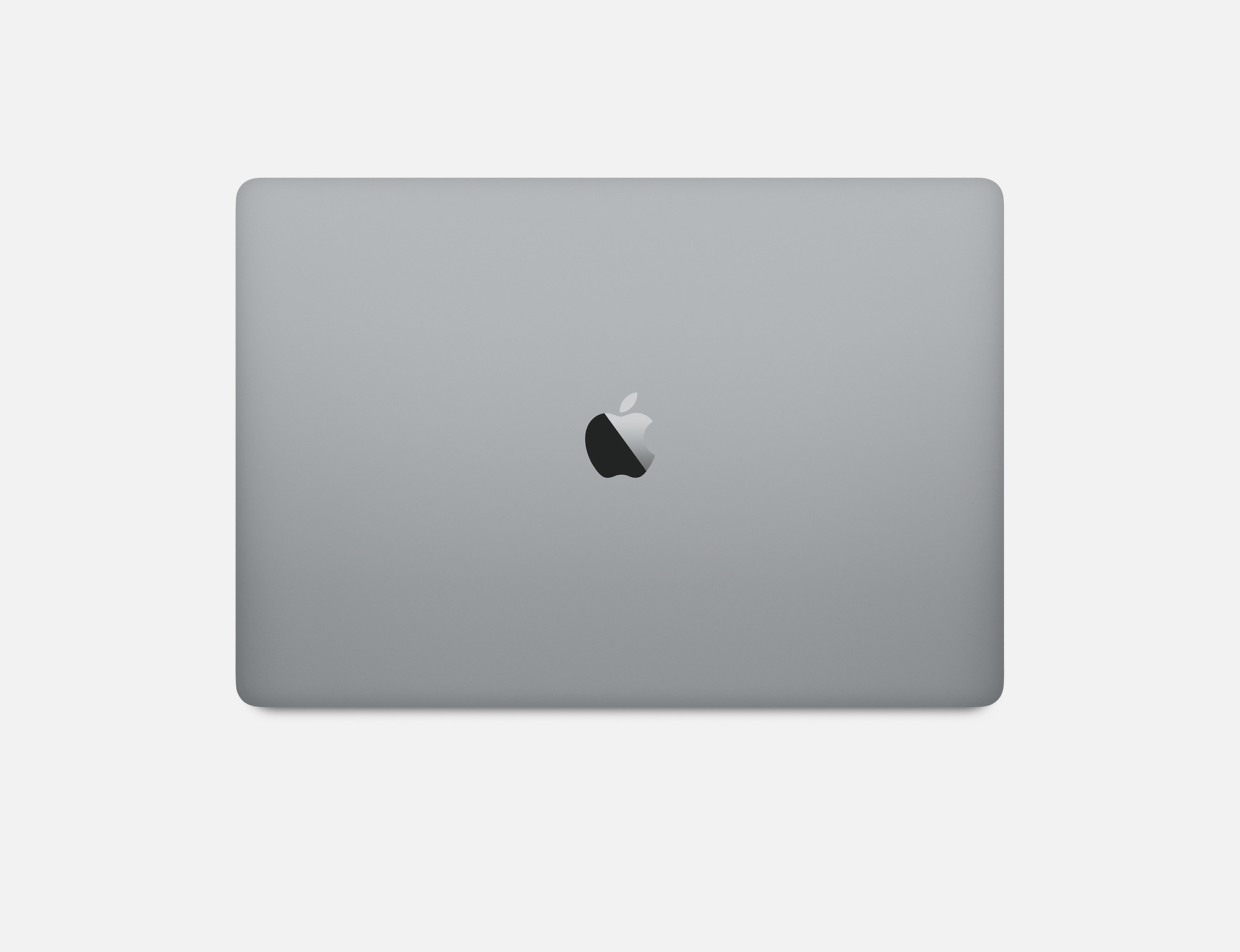 Rückseite eines grauen Apple MacBook Laptops mit Apple-Logo auf weißem Hintergrund.
