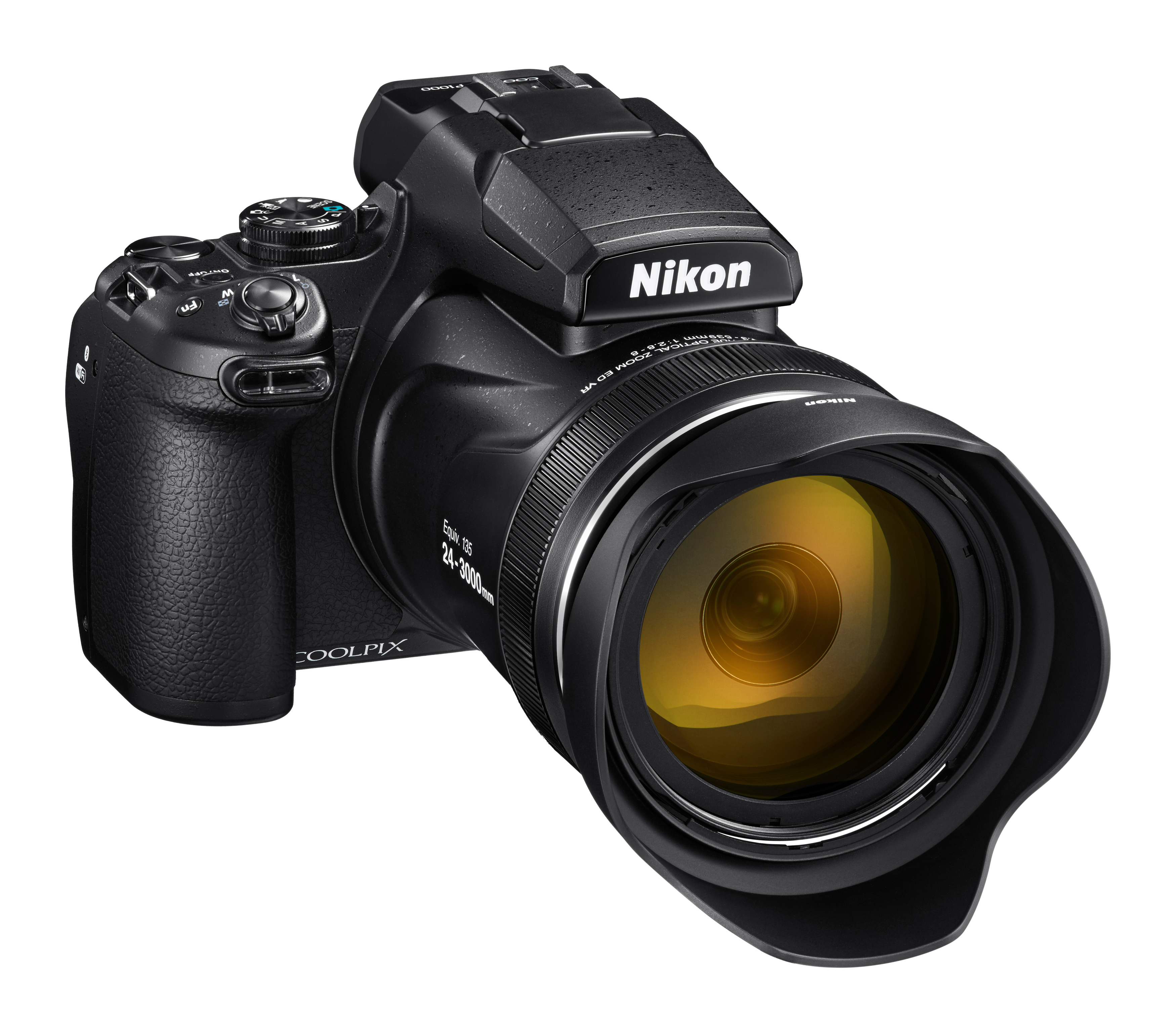 Eine Nikon COOLPIX Kamera mit einem großen Zoomobjektiv.