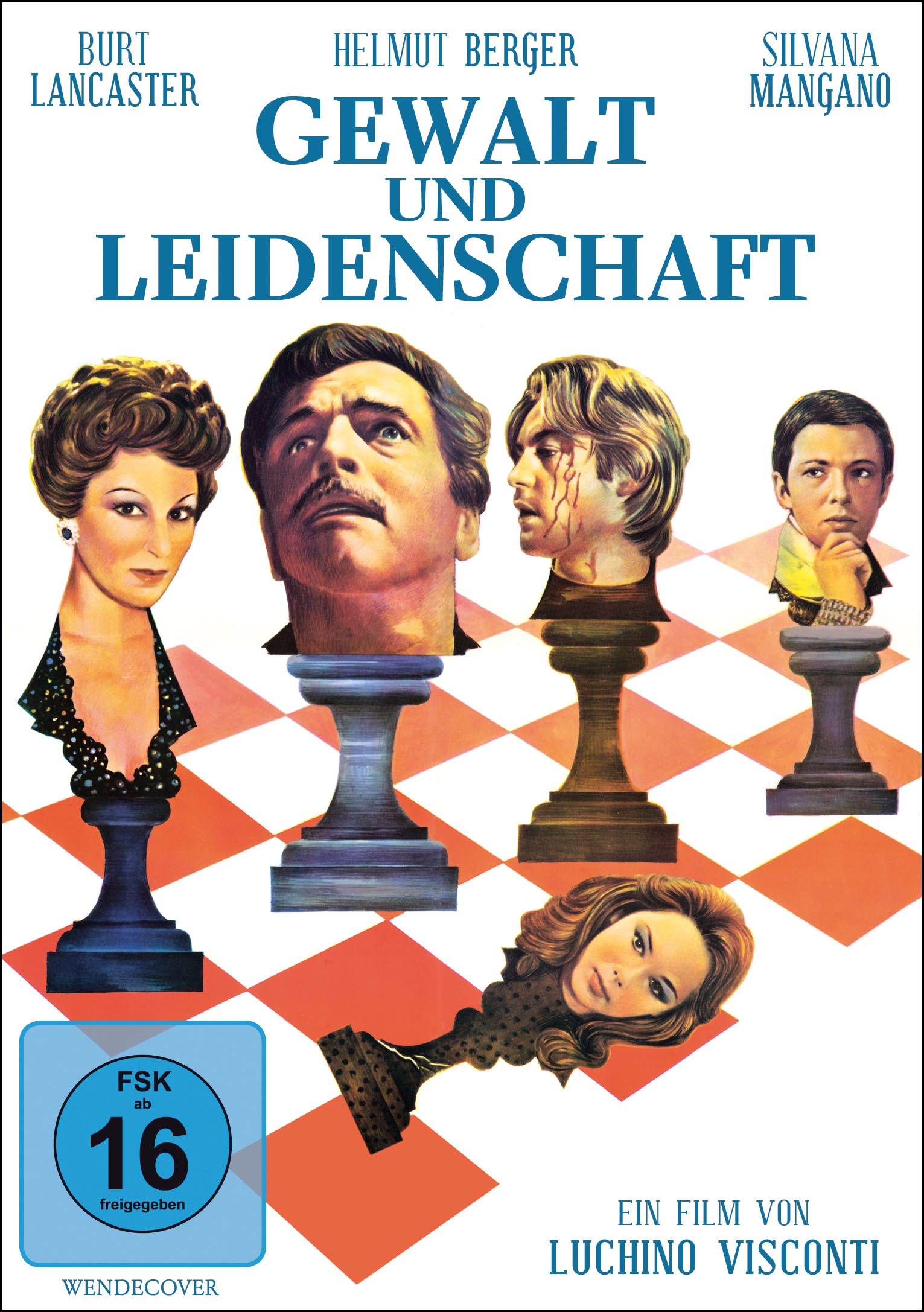 DVD-Cover von 'Gewalt und Leidenschaft', mit Porträts mehrerer Personen.
