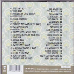 Eine CD-Rückseite mit einer Trackliste von Songs. Blumenmuster im Hintergrund.