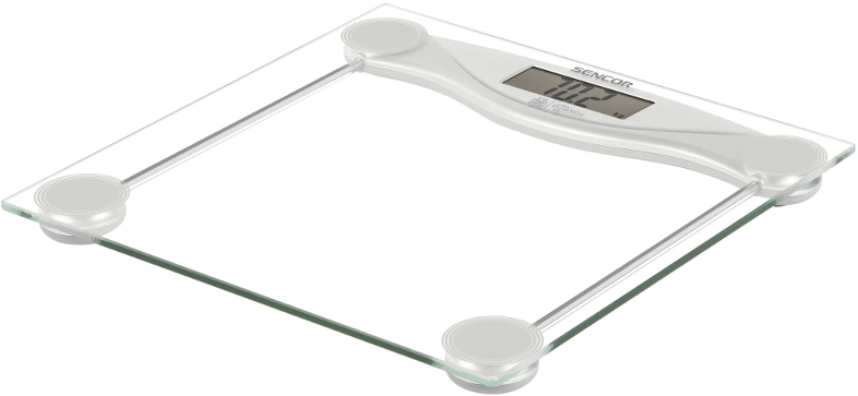 Üvegtetős mérleg digitális kijelzővel, 10,2 kg-ot mutatva, fehér kerettel.