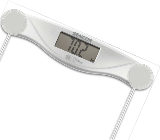 Fehér digitális fürdőszobai mérleg, 70,2 kg-ot mutat.