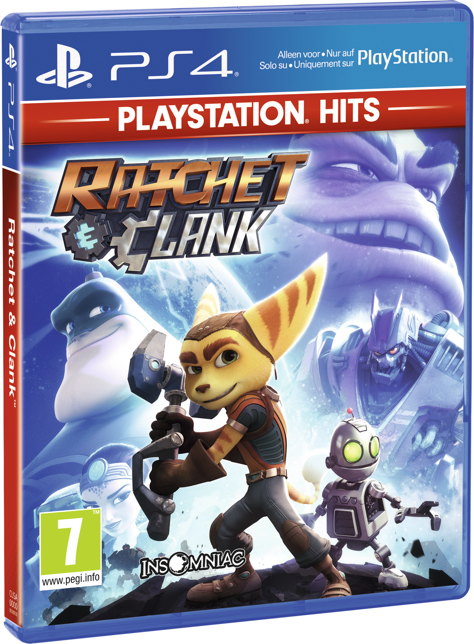 Ratchet & Clank Spielbox mit Zeichentrickthema. Zwei Charaktere auf dem Cover.