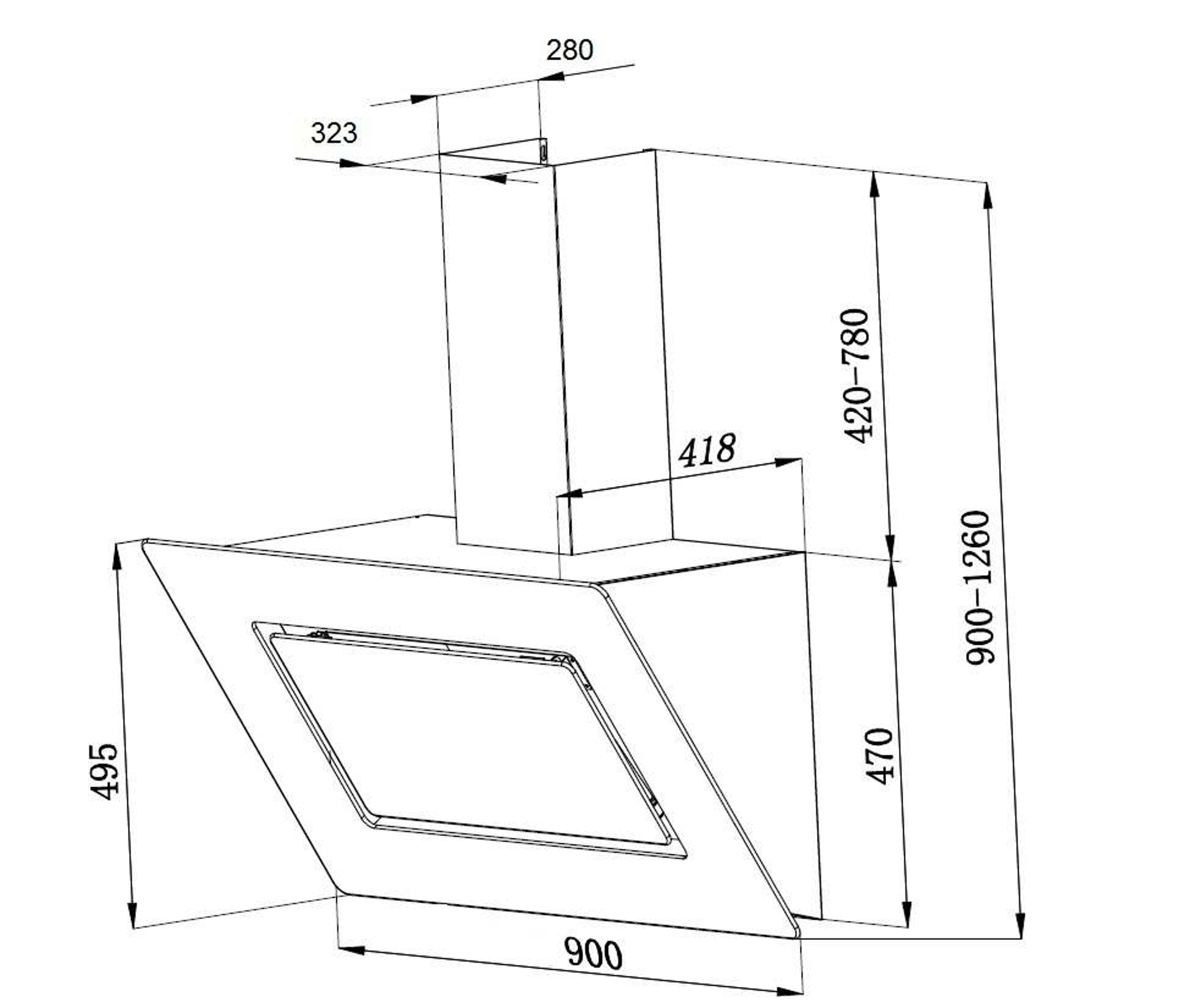 RESPEKTA CH 99040-90 S, Dunstabzugshaube (900 mm breit, 423 mm tief)