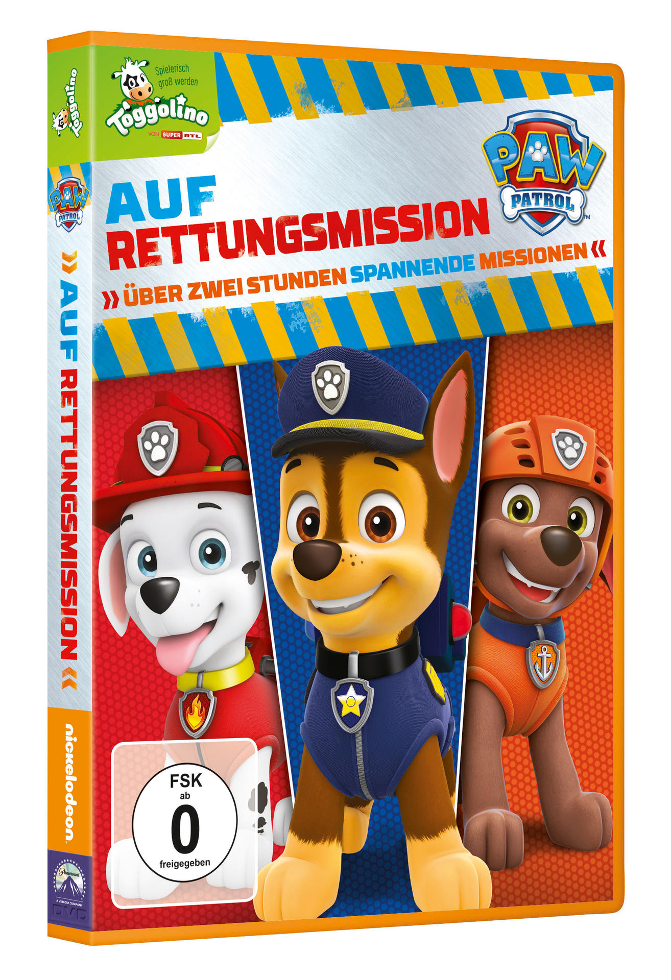Eine DVD-Hülle mit Paw Patrol-Charakteren. Text auf Deutsch auf der Vorderseite.
