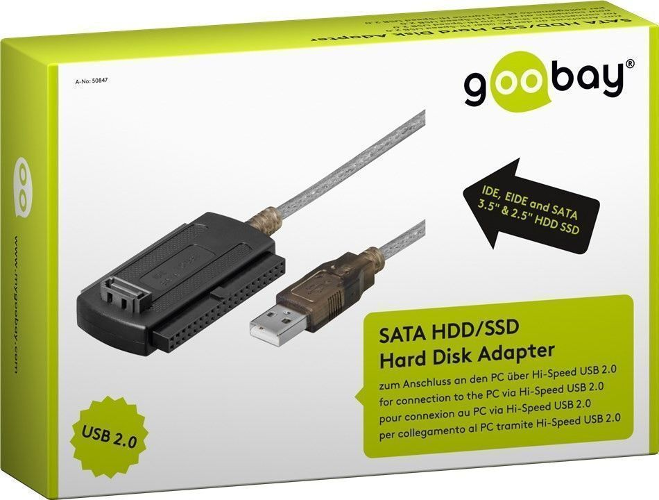 GOOBAY IDE, EIDE und SATA 3.5" & 2.5" Festplatten an einen USB 2.0 Anschluss  Adapter-Set, Schwarz