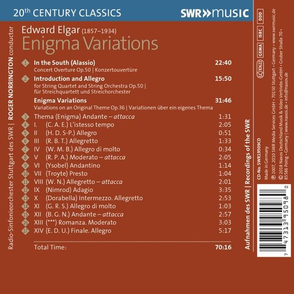 CD-Cover. Titel: Enigma Variations. Komponist: Edward Elgar. Orchester: Radio-Sinfonieorchester Stuttgart.