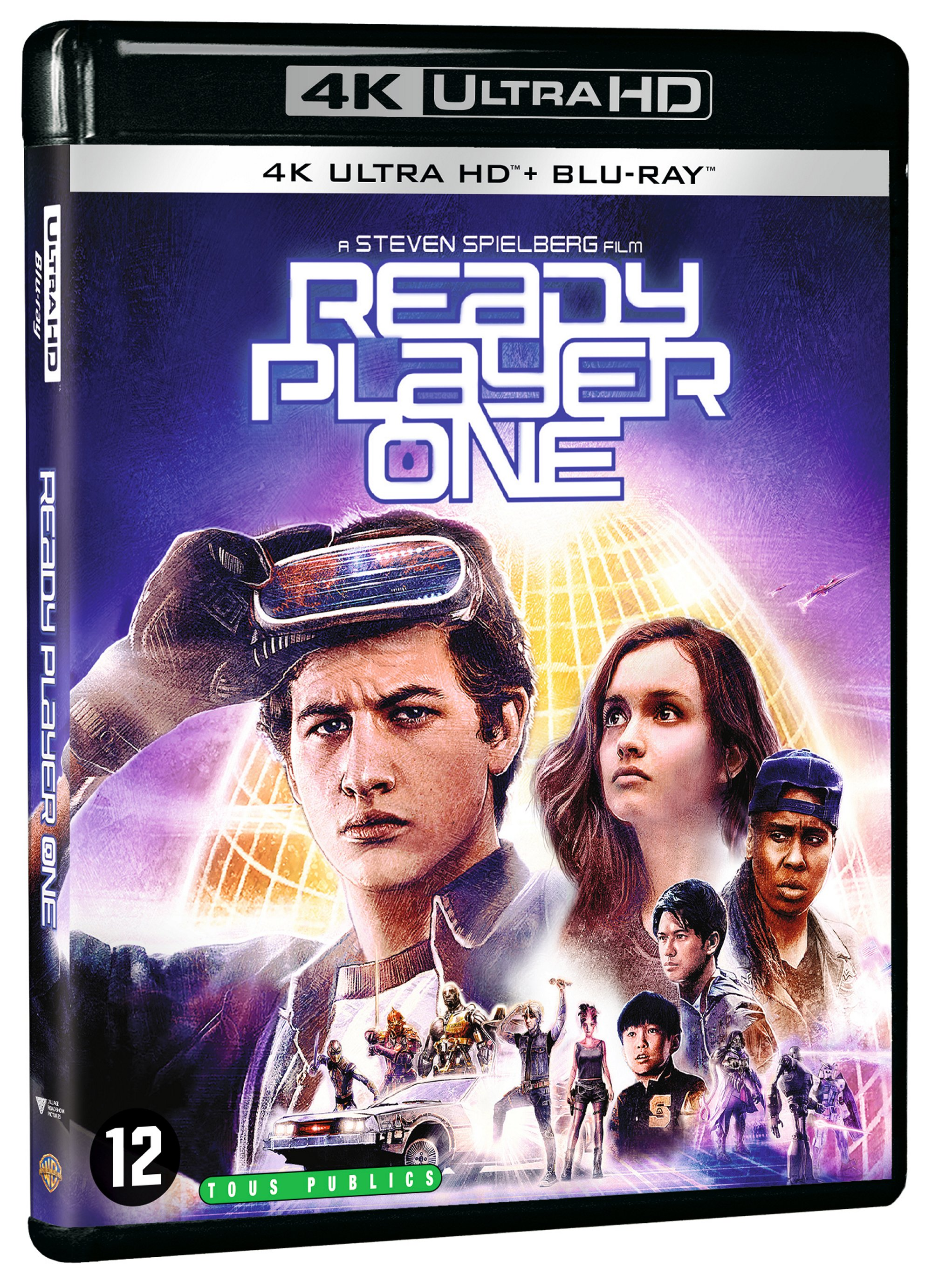 DVD-hoes voor 'Ready Player One'. Toont acteurs en titel van de film.