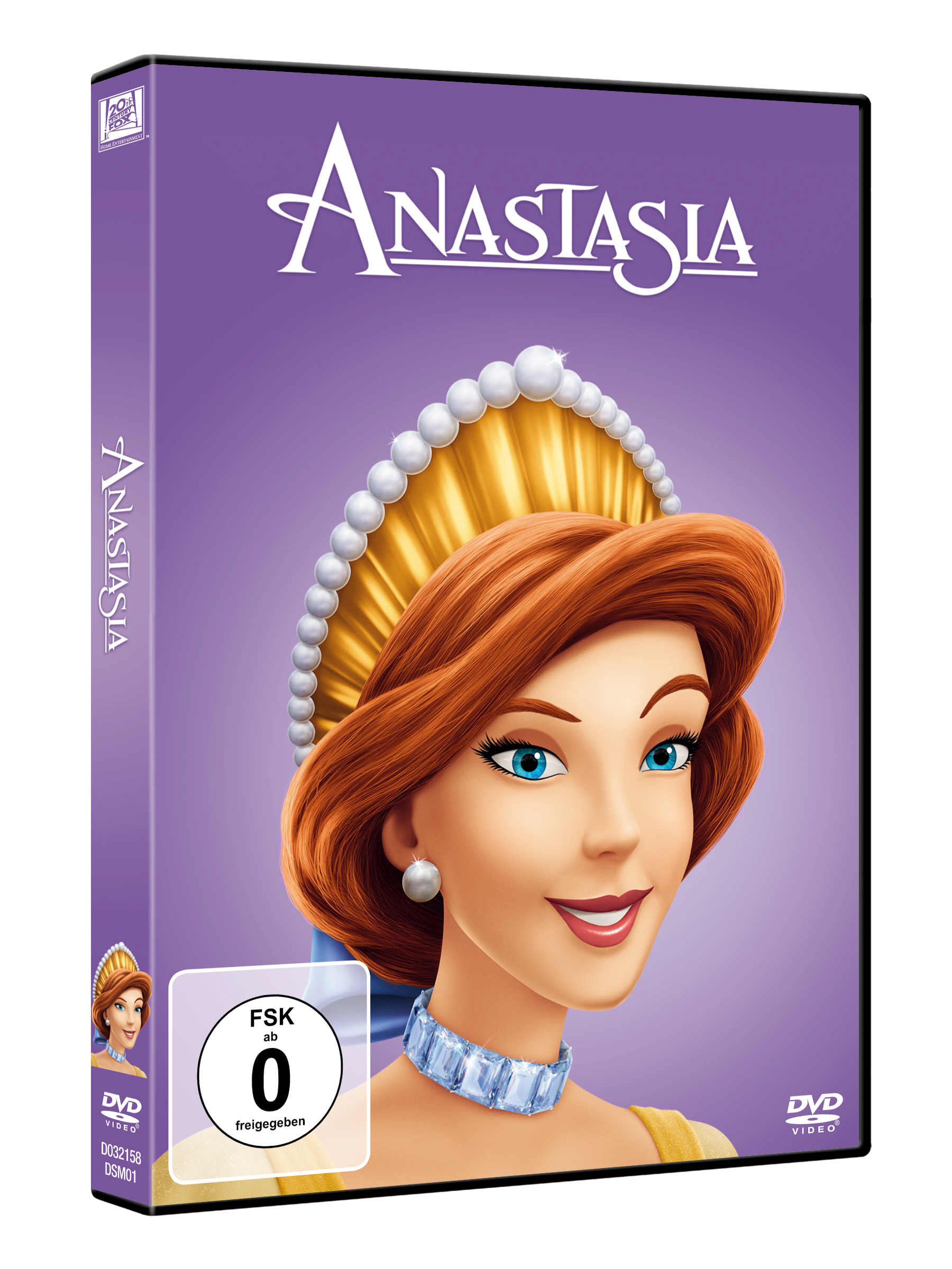 DVD-Cover von Anastasia, eine Zeichentrickfrau mit roten Haaren.