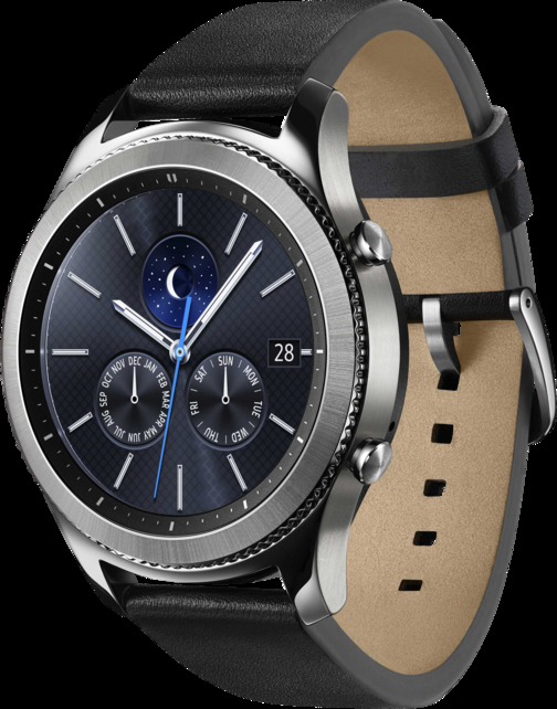 SAMSUNG Gear S3 Classic Smartwatch Echtleder, 22 mm, Korpus: Silber, Echtleder-Armband: Schwarz