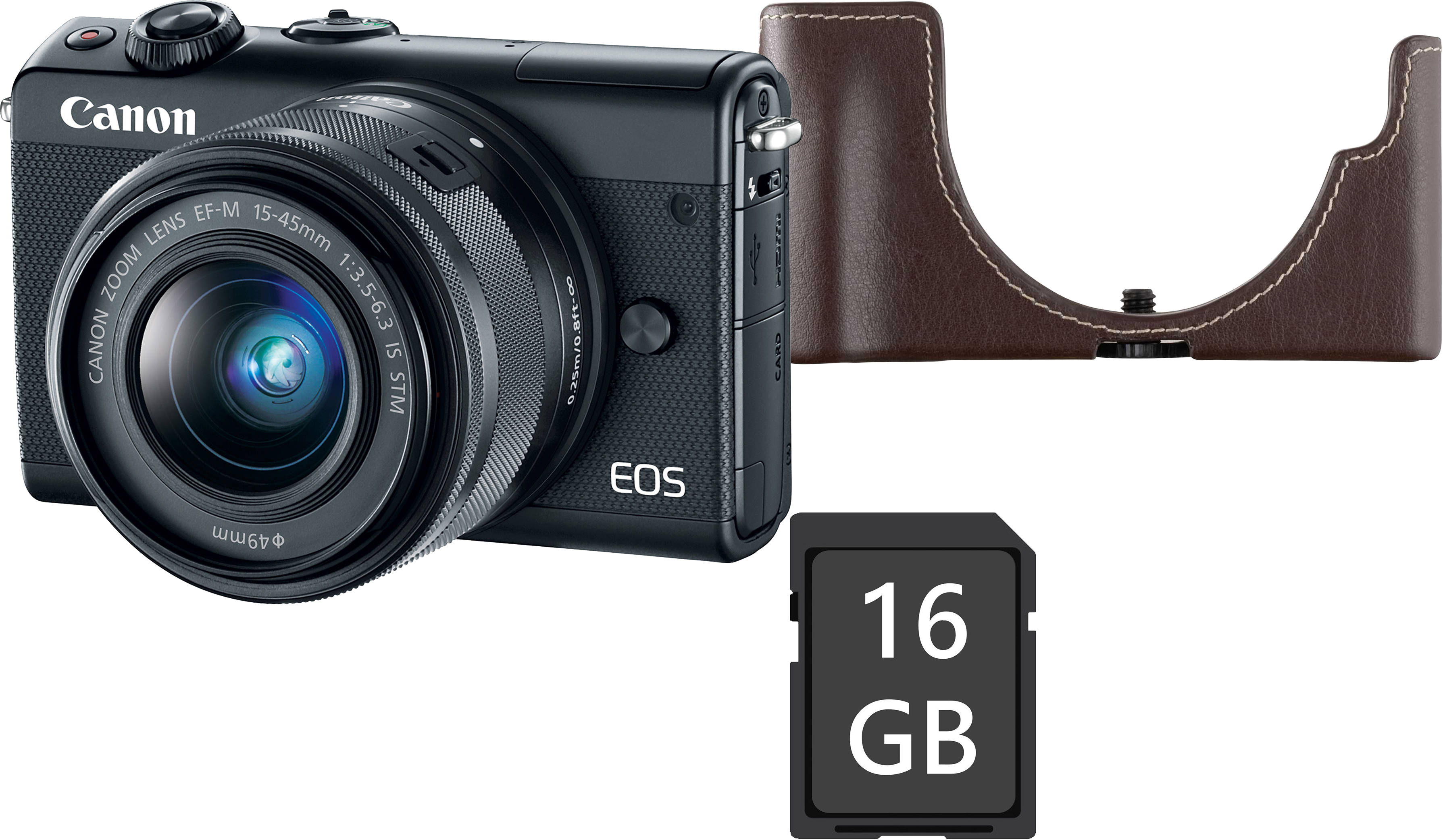 CANON EOS M100 MILC fényképezőgép, fekete + EF-M 15-45 mm IS STM + EH31FJ tok + 16GB SD kártya