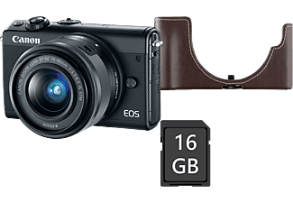 CANON EOS M100 MILC fényképezőgép, fekete + EF-M 15-45 mm IS STM + EH31FJ tok + 16GB SD kártya