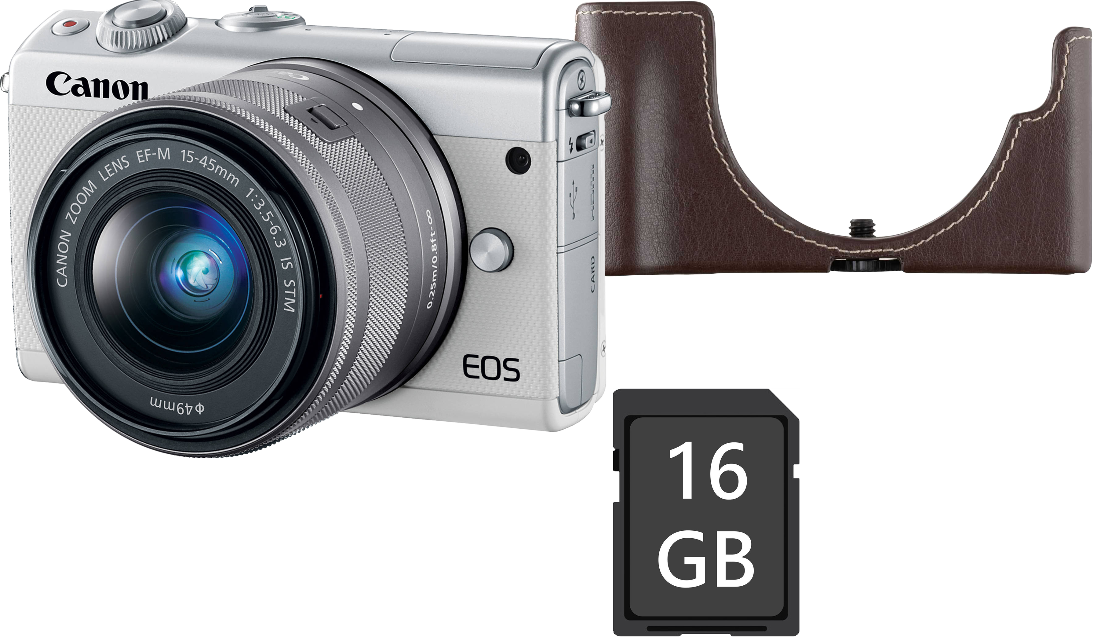 CANON EOS M100 MILC fényképezőgép, fehér + EF-M 15-45 mm IS STM + EH31FJ tok + 16GB SD kártya