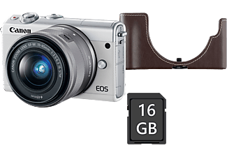 CANON EOS M100 MILC fényképezőgép, fehér + EF-M 15-45 mm IS STM + EH31FJ tok + 16GB SD kártya