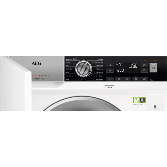 AEG L8FBE48SI Ökomix beépíthető gőzmosógép, 8 kg, 1400 f/p., LCD kijelző