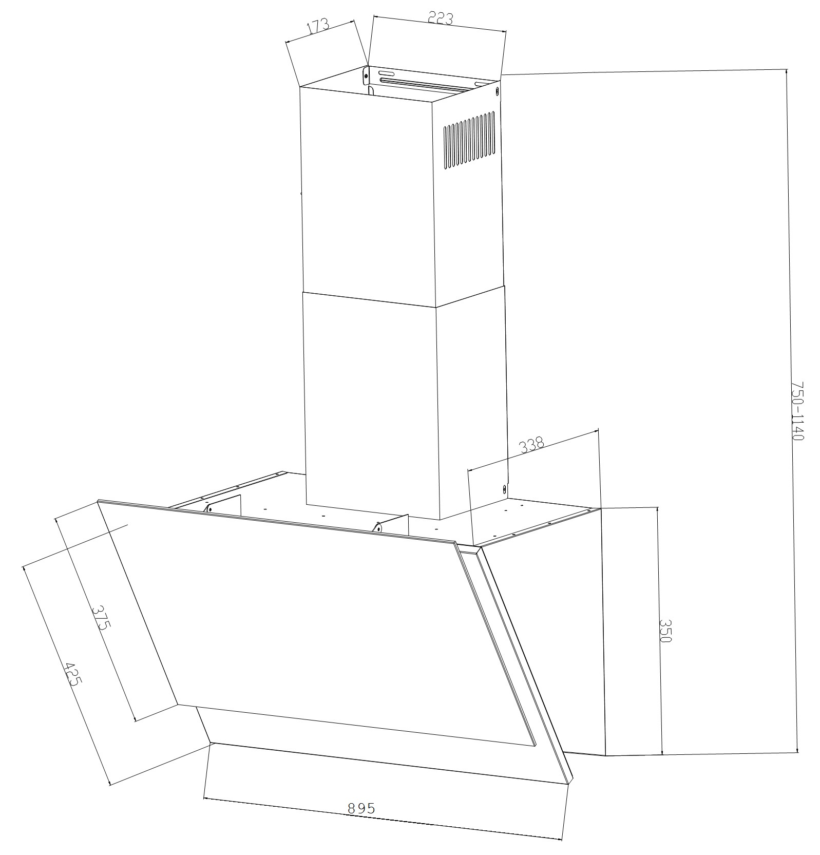 RESPEKTA 66038-90 W, Dunstabzugshaube (900 mm breit, 495 mm tief)