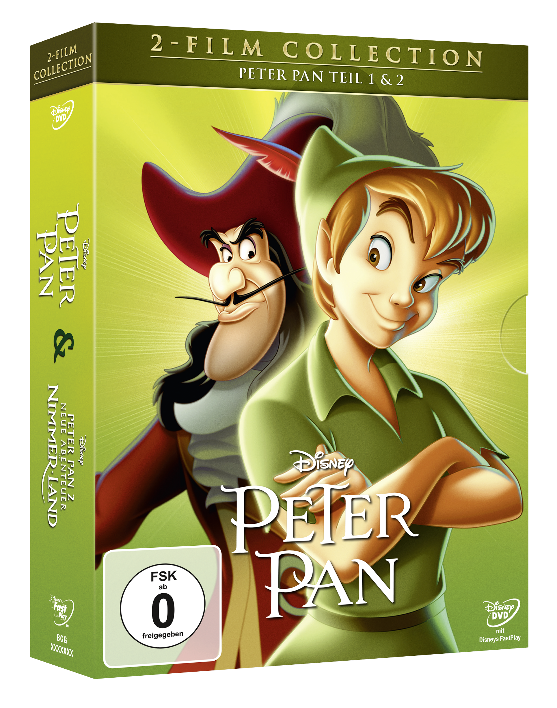 DVD-Hülle des Zeichentrickfilms Peter Pan. Peter Pan und Captain Hook sind sichtbar.