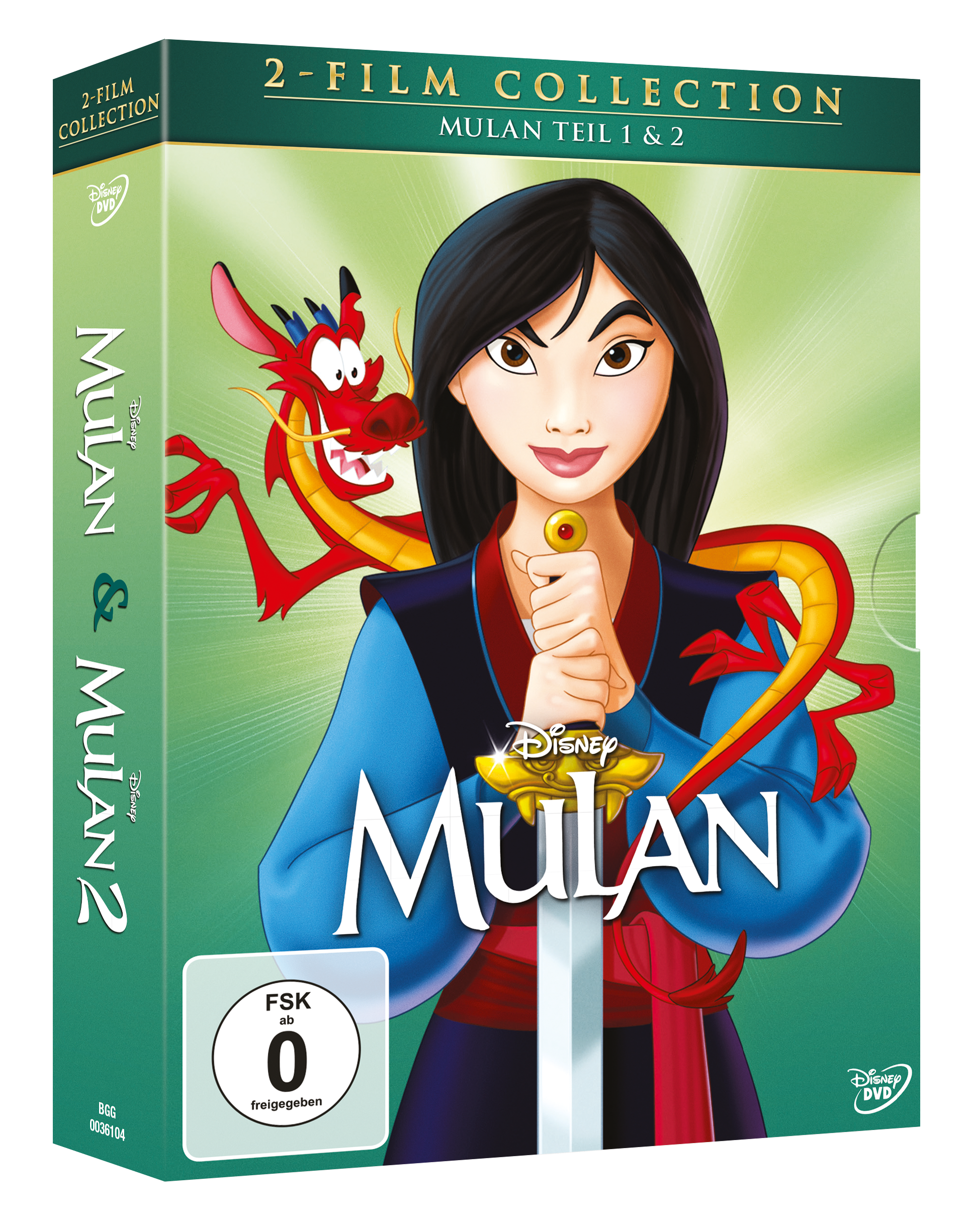 Mulan DVD-Hülle mit Mulan und einem roten Drachen auf dem Cover.