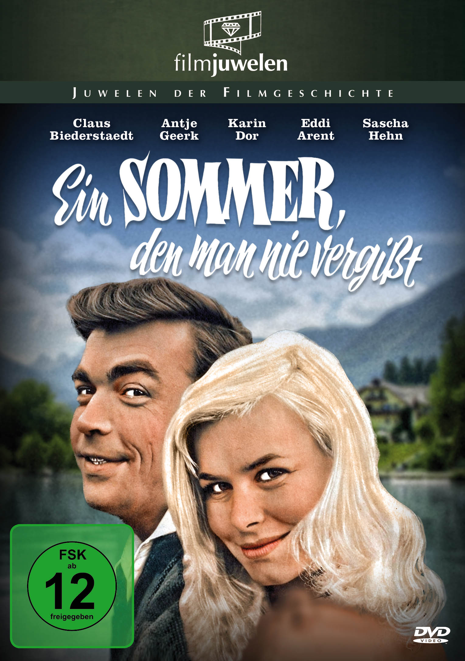 DVD-Cover mit Paar, Text auf Deutsch. Filmtitel: Ein Sommer, den man nie vergißt.