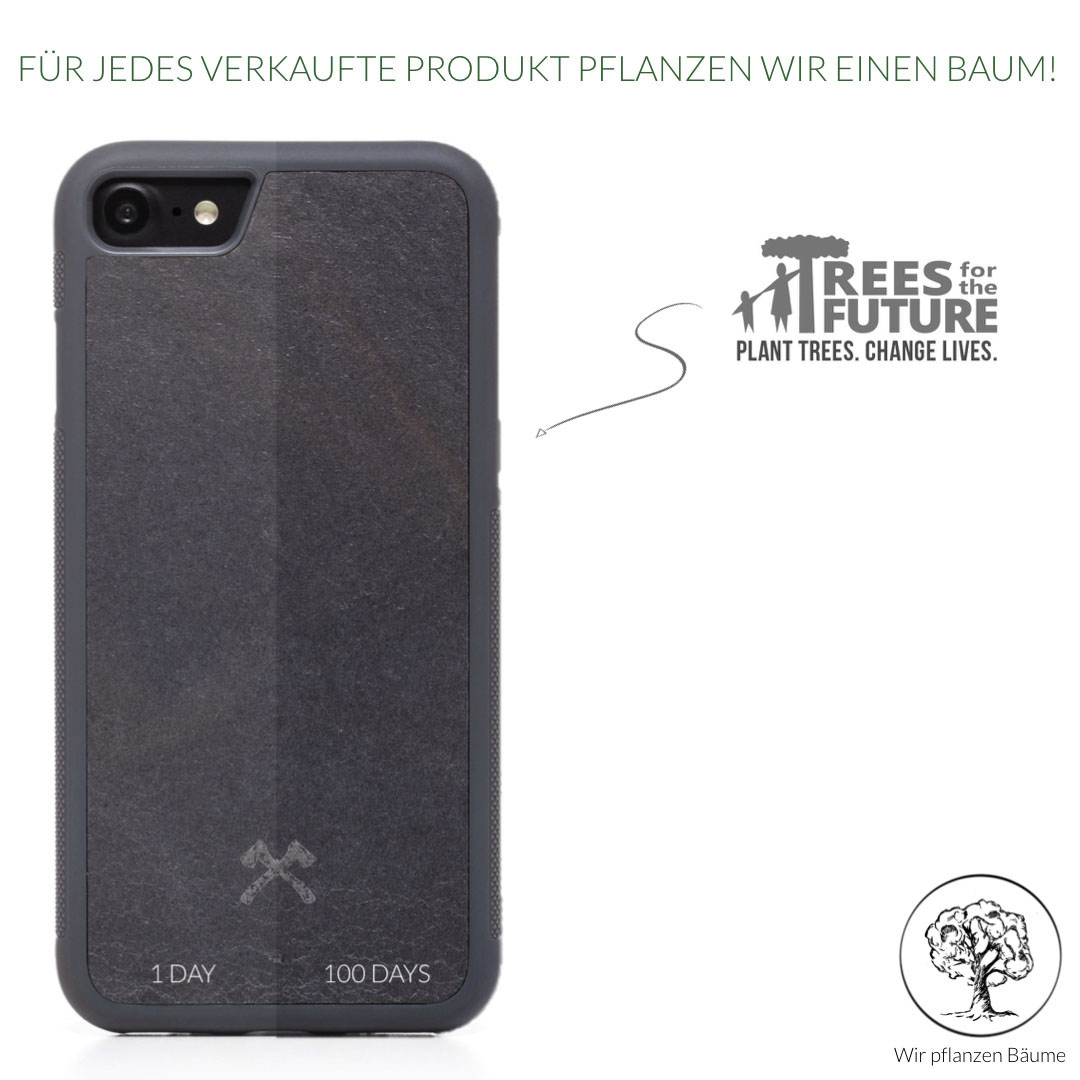 WOODCESSORIES Ecocase Stone, Backcover, Apple, iPhone 7, iPhone 8, Volcano/Schwarz