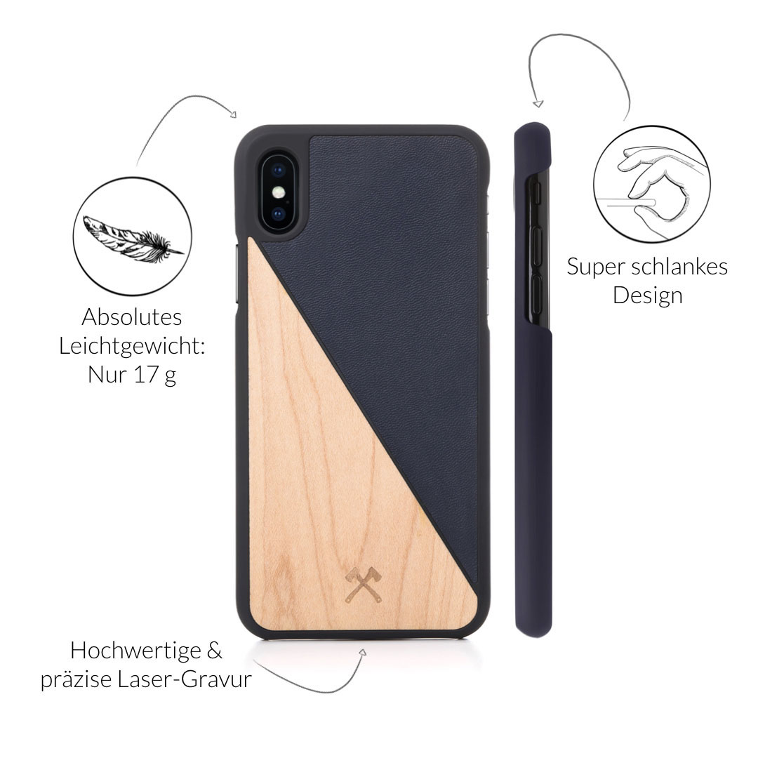 WOODCESSORIES ECOCASE ECOSPLIT, Backcover, Apple, iPhone X, Ahorn/Navy Blau