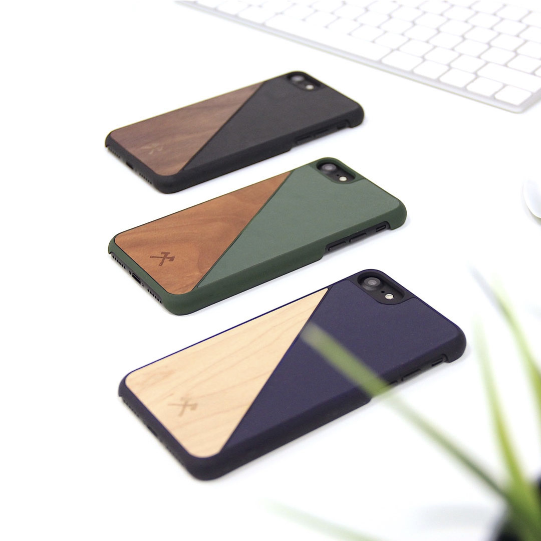 WOODCESSORIES Ecocase, Backcover, Apple, iPhone 7, iPhone 8, Ahorn/Navy Blau