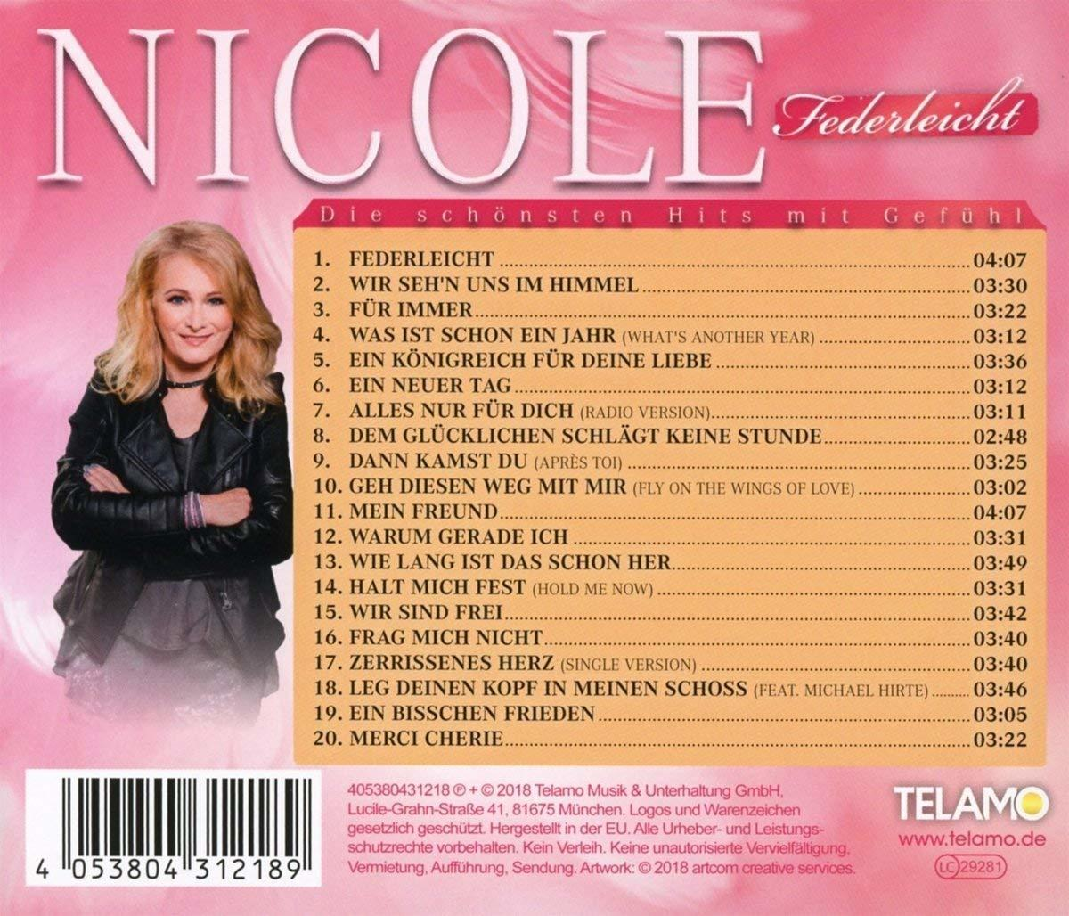 CD-Cover von Nicoles Album, mit ihrem Foto und den Titeln der Songs.