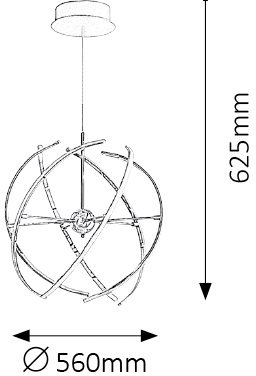 Modern függőlámpa vázlata. Fémkeret körkörös és lineáris elemekkel.