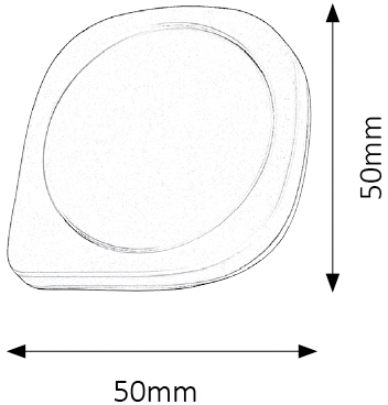 Egy 50mm x 50mm-es alak. Világosszürke színű és ívelt széle van.