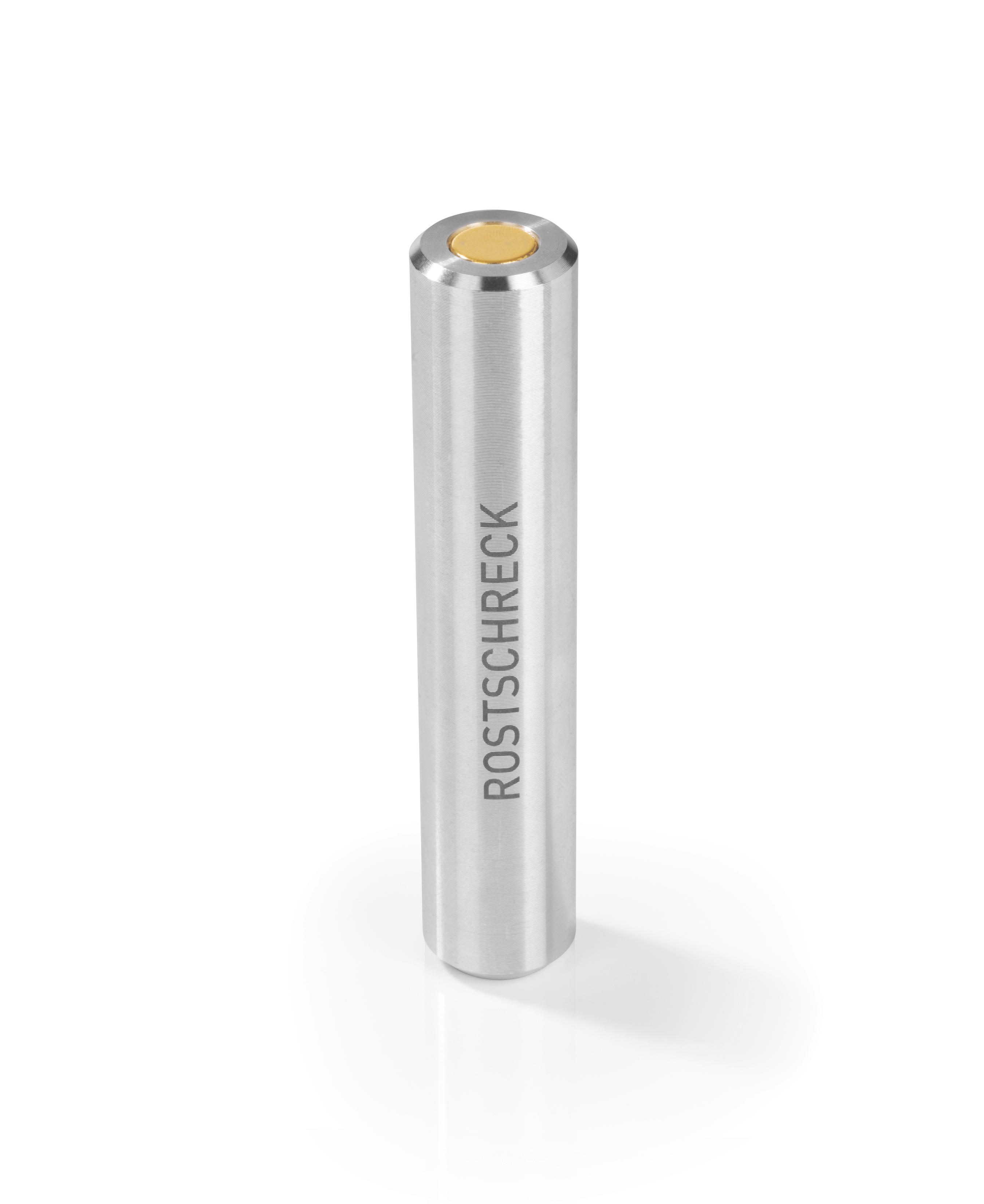 Silberner Metallstab mit goldenem Kopf. Der Text 