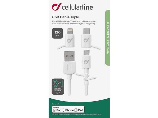 CELLULAR LINE USB Cable Triple - Cavo dati (Bianco)