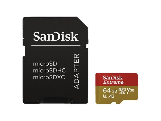 SANDISK microSD A2 64GB  - Speicherkarte  (64 GB, 160 MB/s, Schwarz)