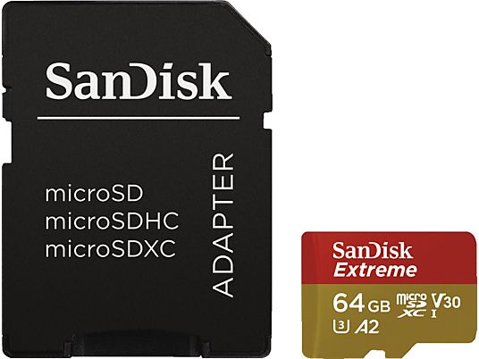 SANDISK microSD A2 64GB  - Carte mémoire  (64 GB, 160 MB/s, Noir)