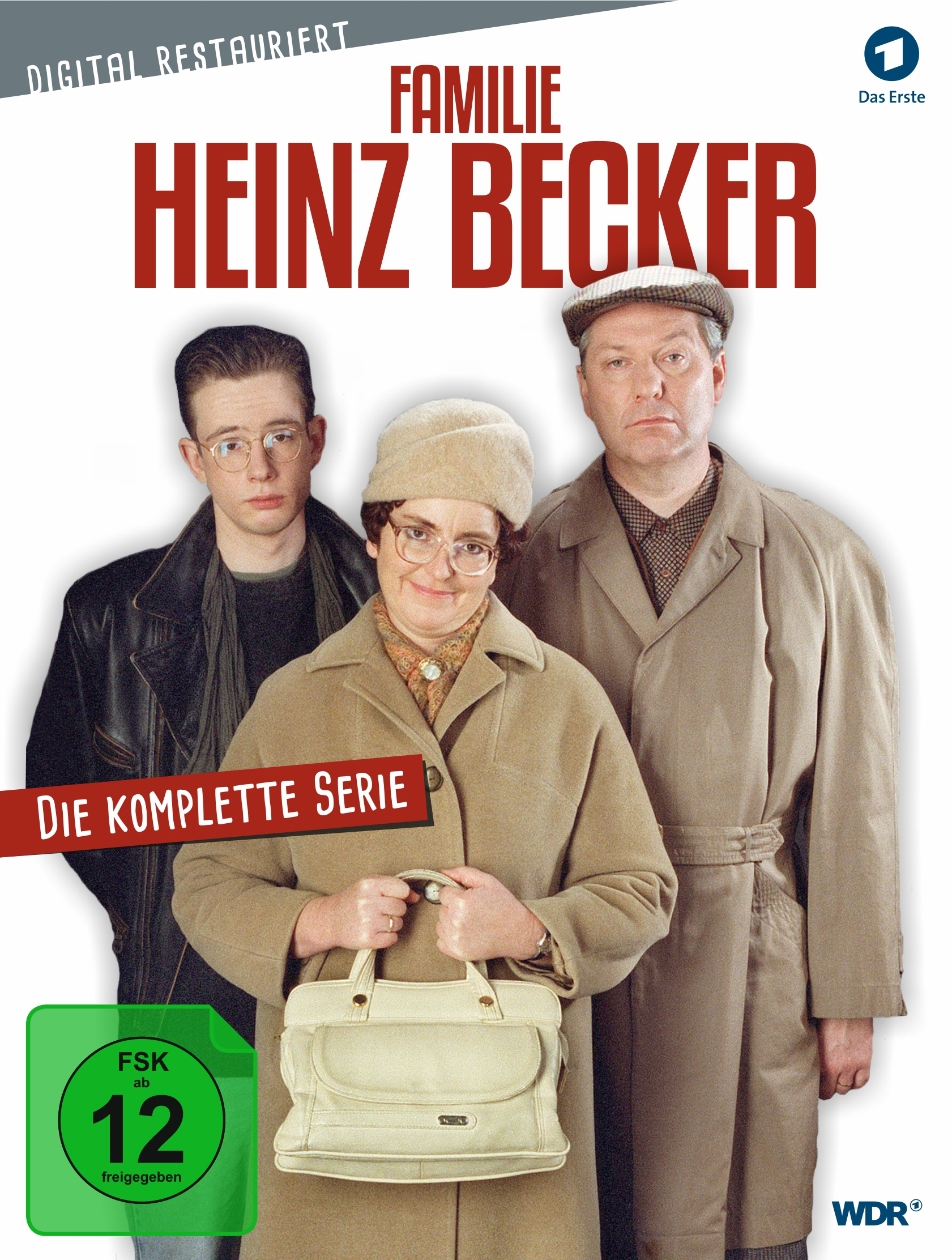 DVD-Cover: Familie von drei Personen, zwei Erwachsene und ein junger Mann. Titel: Familie Heinz Becker.
