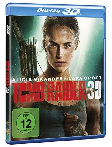 Blu-ray 3D-Filmcover von Tomb Raider mit Alicia Vikander. Das Cover hat einen blauen Rand.