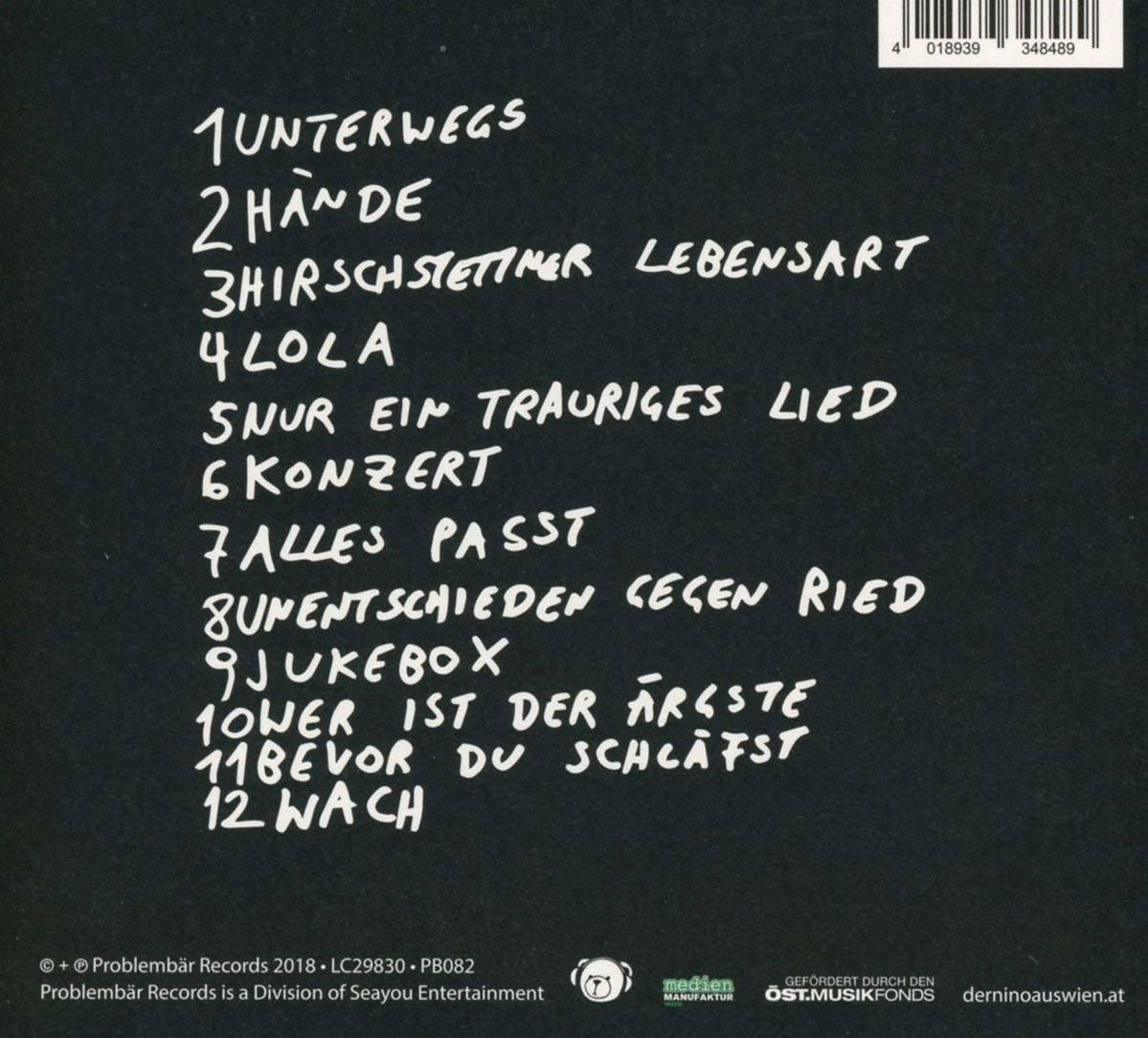 Die Rückseite einer CD mit handgeschriebener Titelliste.