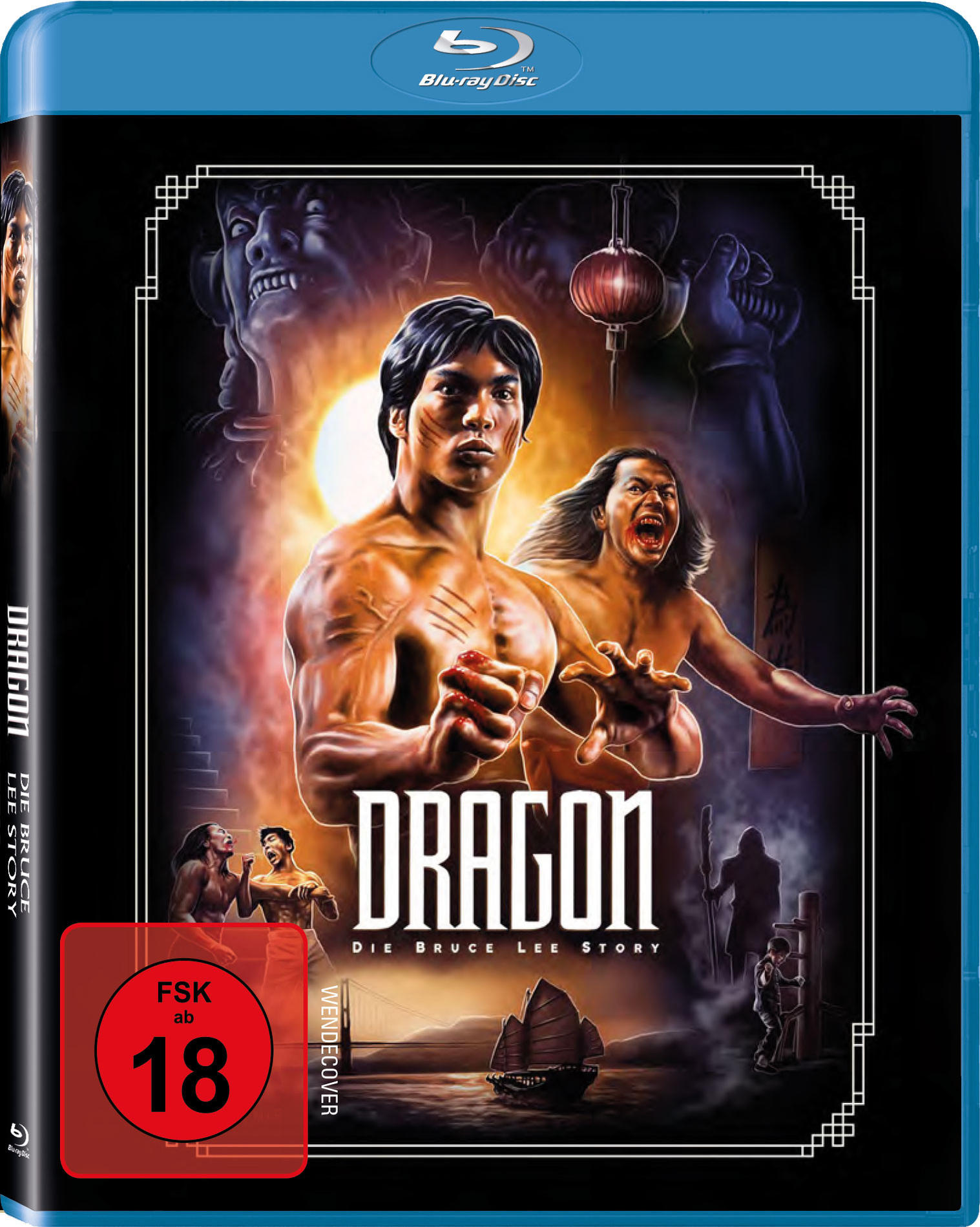 Blu-ray-Cover für den Film 'Dragon: The Bruce Lee Story', mit Lee und anderen.