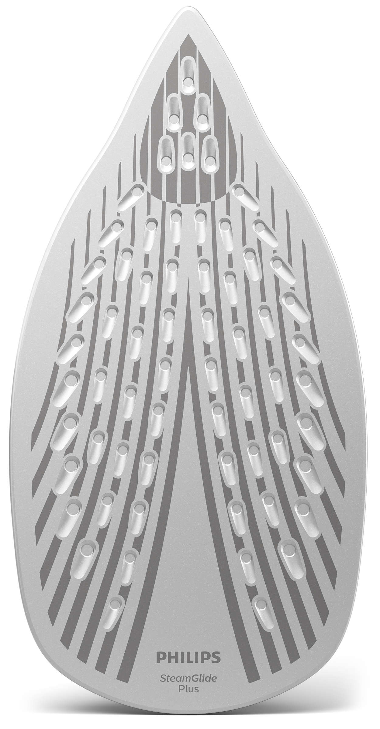 Semelle de fer Philips SteamGlide Plus avec trous et rainures pour la vapeur.