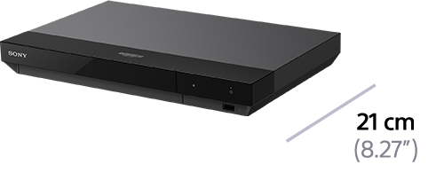 Schwarzer Sony Blu-ray Player. Abmessungen: 21 cm (8,27 Zoll).
